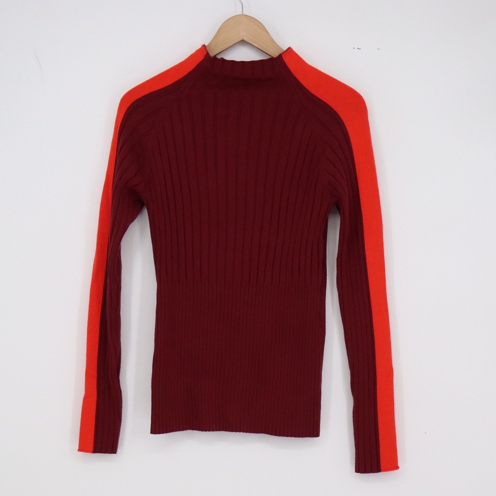 CALIA Sweater Womens L Mixed Stitch Turtleneck Deep Merlot Side Stripe New